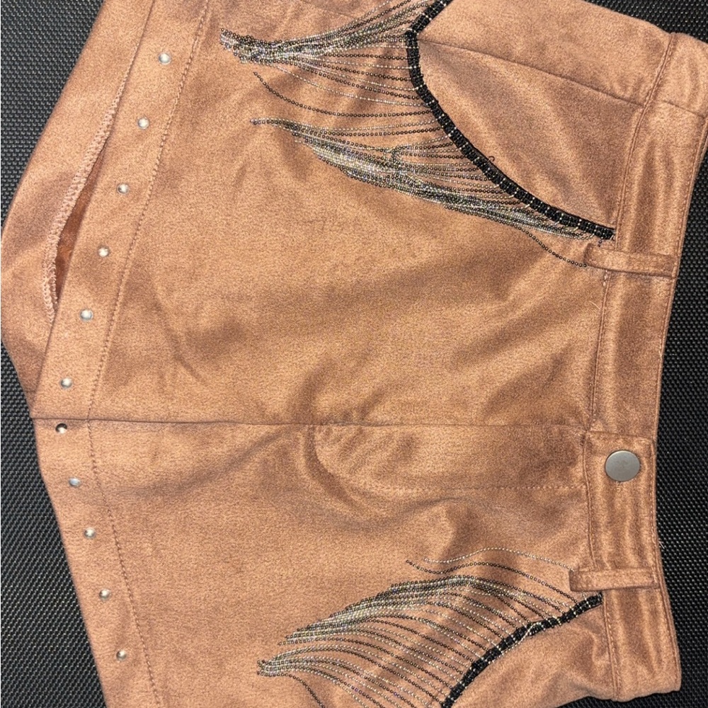 Copper Metallic Mini Skirt with Beaded Fringe